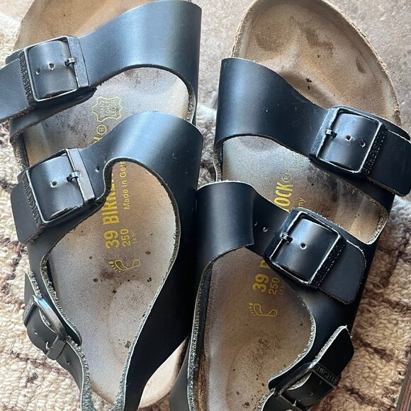 Birkenstock‎ Arizona 39 Black Soft Leather With Heel Strap *Worn See photos - Picture 10 of 11